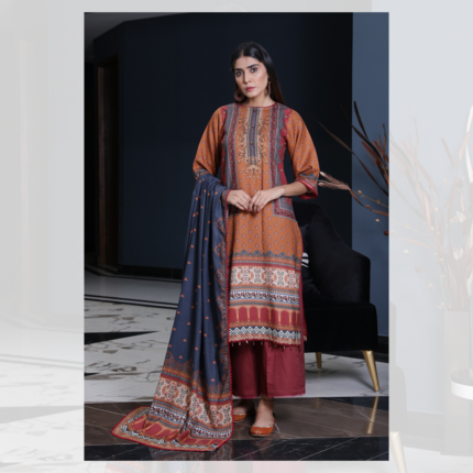 Humdum Kashaf Digital Print Wool Shirt and Dupatta with Plain Trouser