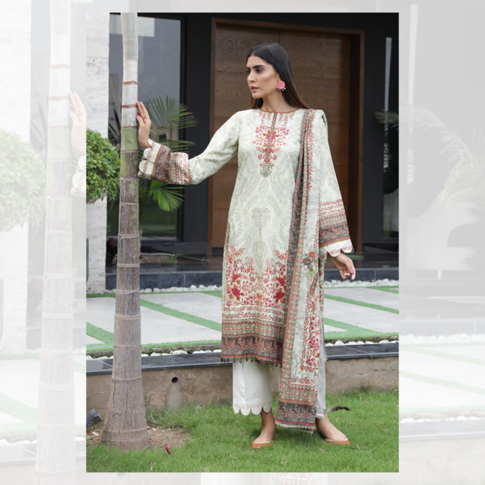 Humdum Kashaf Digital Print Wool Shirt and Dupatta with Plain Trouser