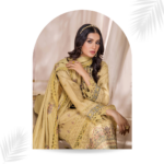 Humdum JAHAN E SUKHAN Embroidered Peach Shirt and Embroidered Shawl with Plain Trouser