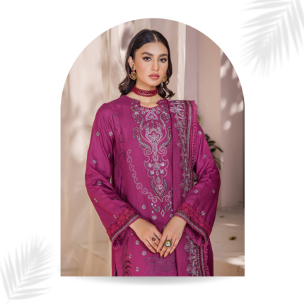 Humdum JAHAN E SUKHAN Embroidered Peach Shirt and Embroidered Shawl with Plain Trouser