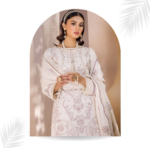 Humdum JAHAN E SUKHAN Embroidered Peach Shirt and Embroidered Shawl with Plain Trouser