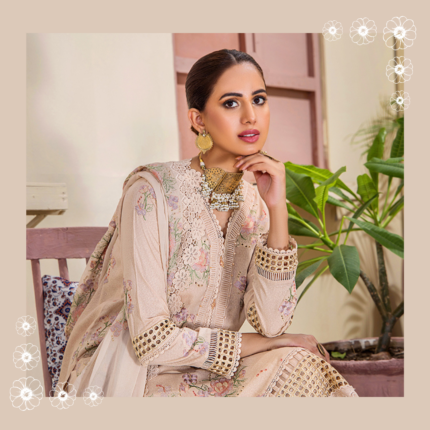 Humdum RUMLI Embroidered Karandi Shirt and Embroidered Chiffon Dupatta with Karandi Plain Trouser