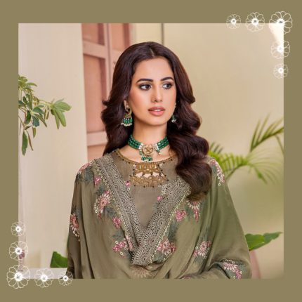 Humdum RUMLI Embroidered Karandi Shirt and Embroidered Chiffon Dupatta with Karandi Plain Trouser