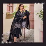 Humdum RUMLI Embroidered Karandi Shirt and Embroidered Chiffon Dupatta with Karandi Plain Trouser