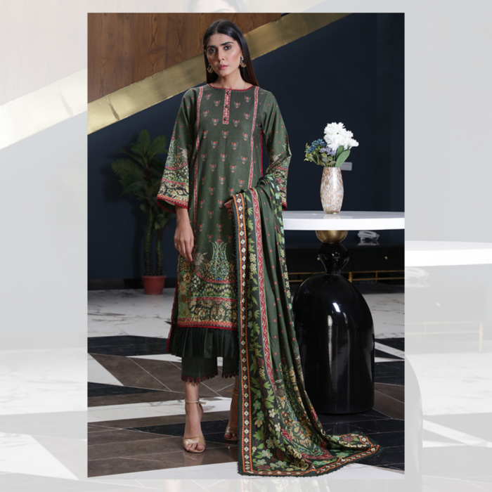 Humdum Kashaf Digital Print Wool Shirt and Dupatta with Plain Trouser