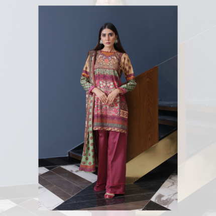 Humdum Kashaf Digital Print Wool Shirt and Dupatta with Plain Trouser