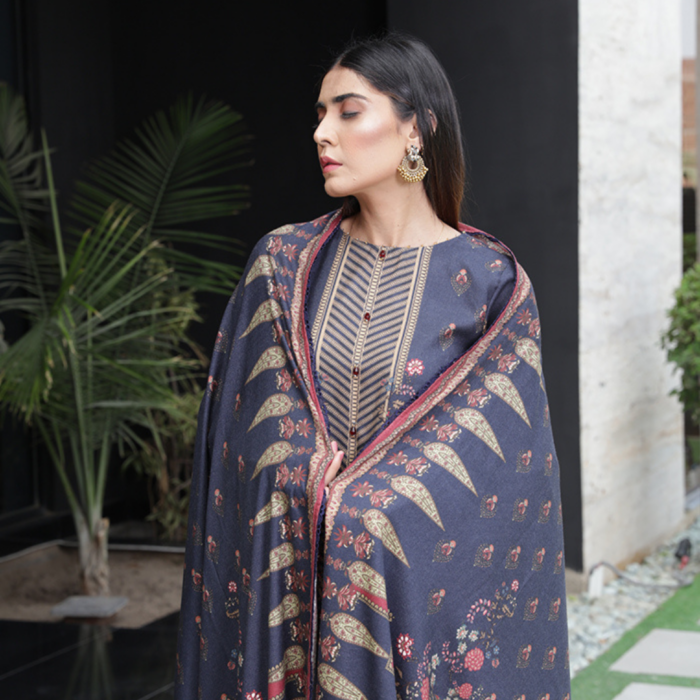 Humdum Kashaf Digital Print Wool Shirt and Dupatta with Plain Trouser