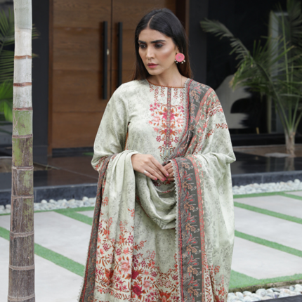 Humdum Kashaf Digital Print Wool Shirt and Dupatta with Plain Trouser