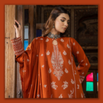 Humdum VASAL Embroidered Peach Leather Shirt and Embroidered Wool Shawl with Peach Leather Plain Trouser