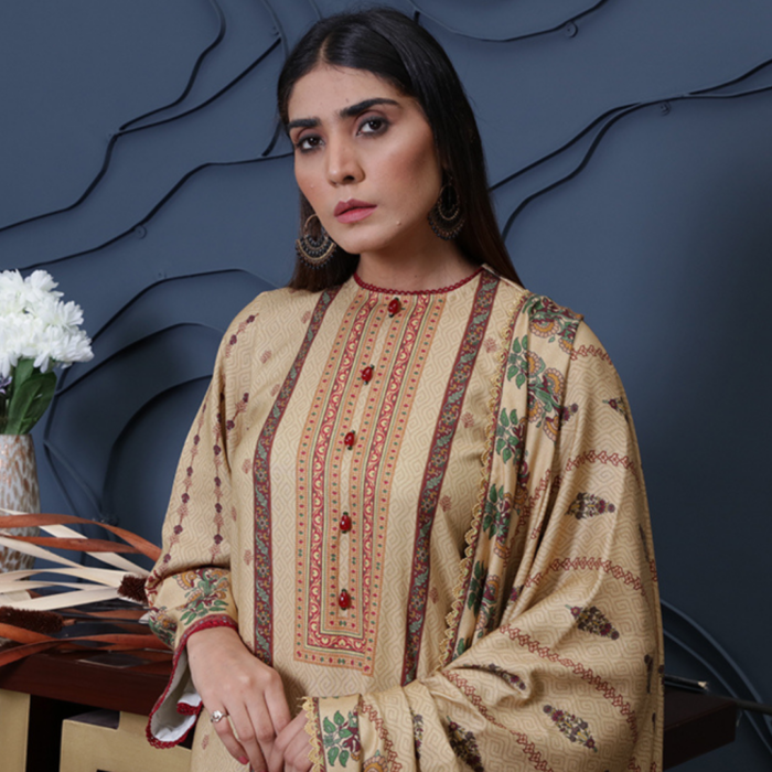 Humdum Kashaf Digital Print Wool Shirt and Dupatta with Plain Trouser