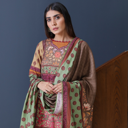 Humdum Kashaf Digital Print Wool Shirt and Dupatta with Plain Trouser