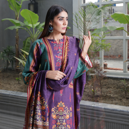 Humdum Kashaf Digital Print Wool Shirt and Dupatta with Plain Trouser