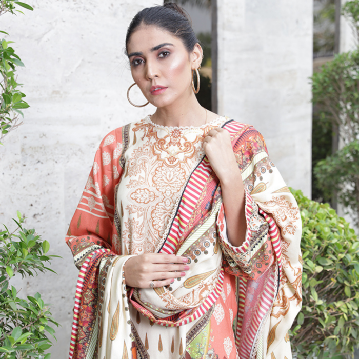 Humdum Kashaf Digital Print Wool Shirt and Dupatta with Plain Trouser